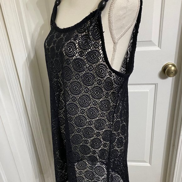 L Croft & Barrow Black Mesh Swim Coverup w/Bead Accents at Front Shoulders - Picture 5 of 9